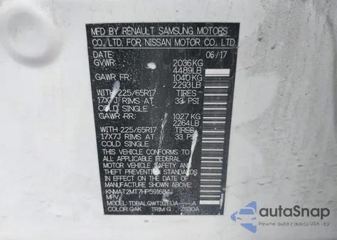 2017 Nissan Rogue Sv z USA, uszkodzony, nr VIN KNMAT2MT7HP591684